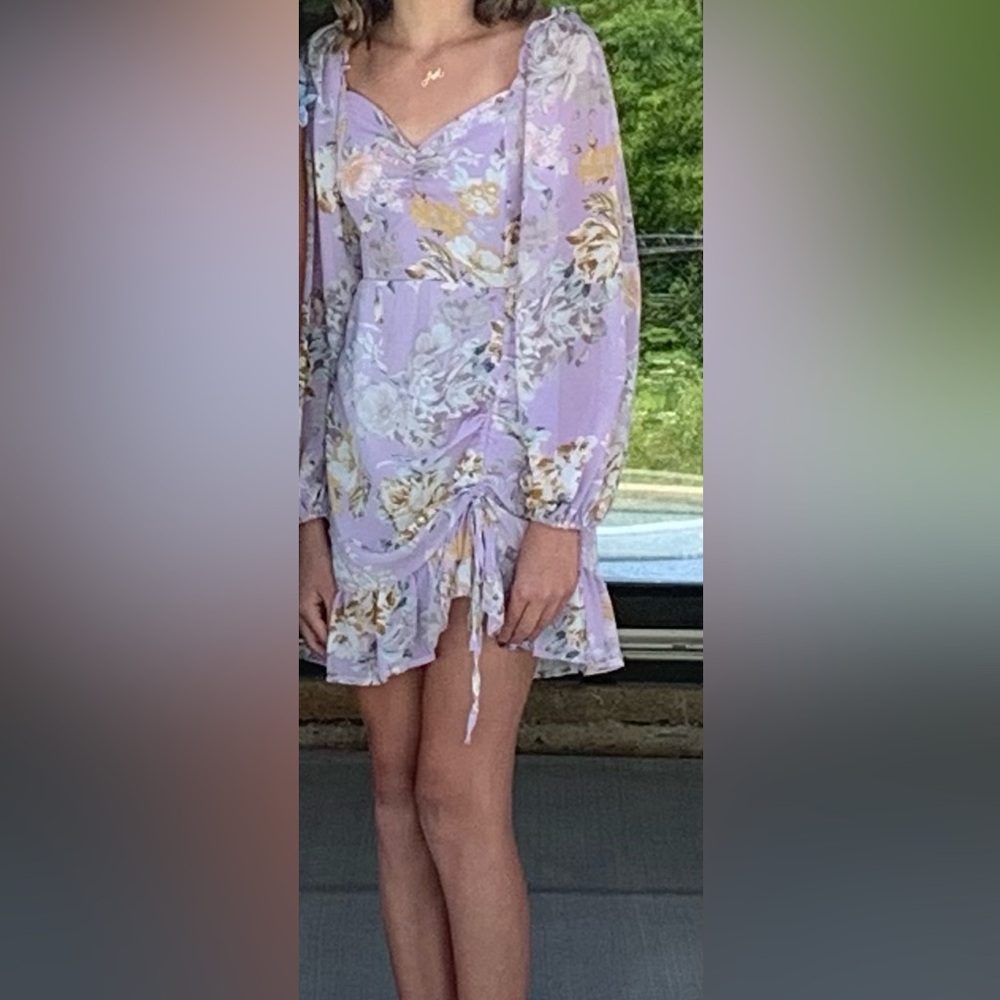 Lavender cocktail dress with flowers